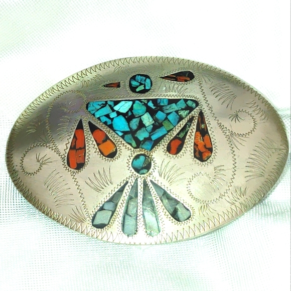 Vintage Phoenix turqs Coral mo-pearl silver buckle - Picture 2 of 7